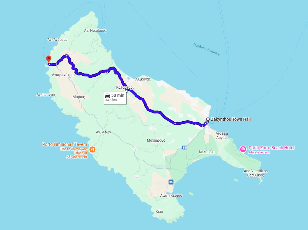 Zakynthos driving distances