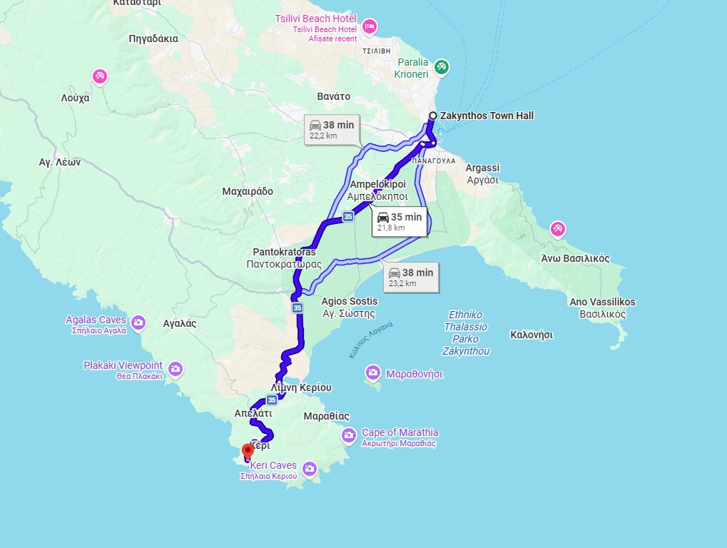 Zakynthos driving distances