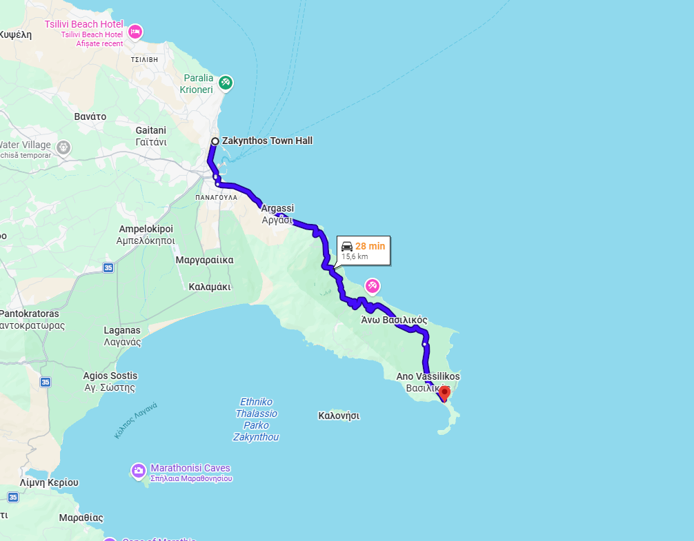 Zakynthos driving distances