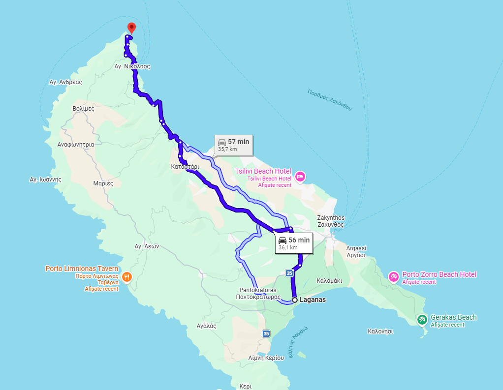 Zakynthos driving distances