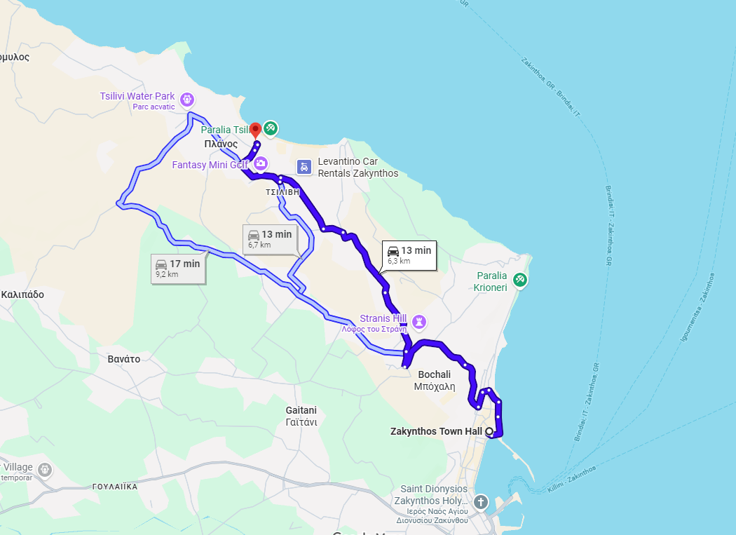 Zakynthos driving distances