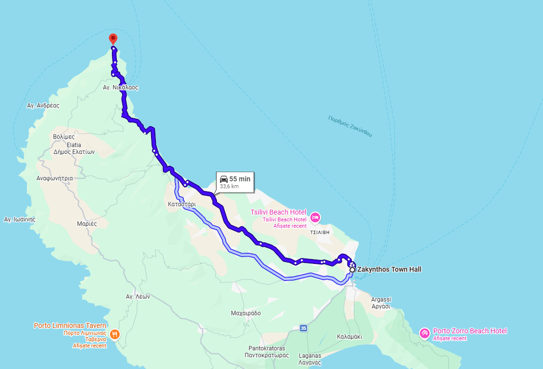 Zakynthos driving distances
