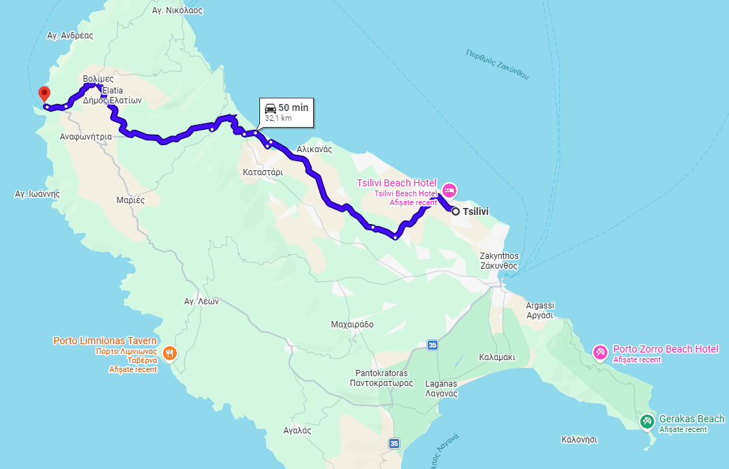 Zakynthos driving distances